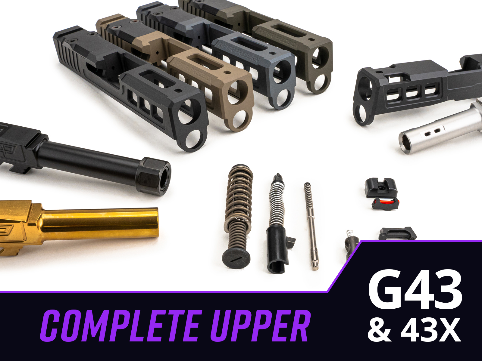 Complete Upper for Glock 43 and 43X - Slide, Barrel, Parts, and Sights